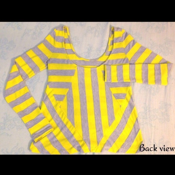 Neon/gray striped low back scoop long sleeve - Picture 3 of 3
