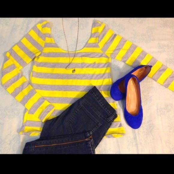 Neon/gray striped low back scoop long sleeve - Picture 2 of 3