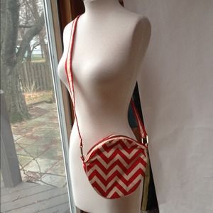 Red white handmade chevron cross body purse