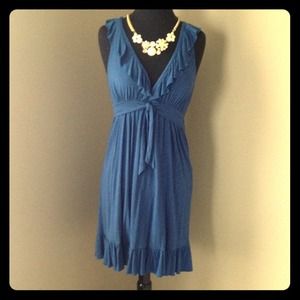 NWOT- Blue ruffle V neck dress