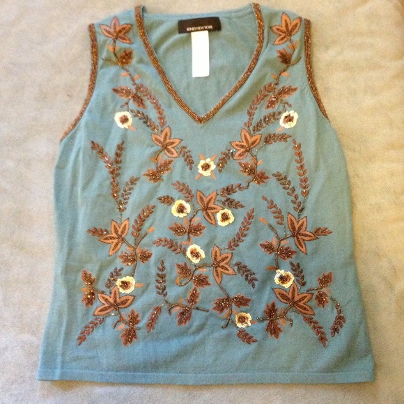**Sold** Teal beaded & embroidered sleeveless top.