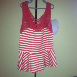 Strip red peplum top