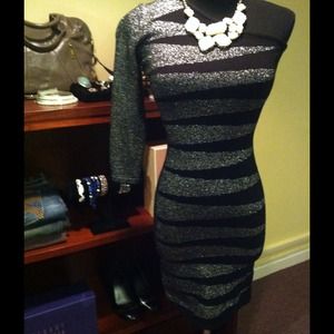 Forever 21 Sexy 1 Sleeve Mini Dress Metallic Black
