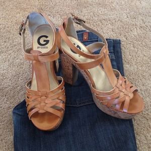G by Guess tan strappy heels!