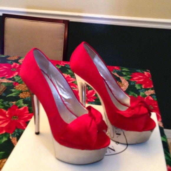 Red fabric heels