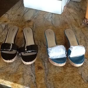 Black and teal buckle cork wedge!