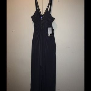 JS. Boutique,  Steel Grey Beaded Gown, Size 16