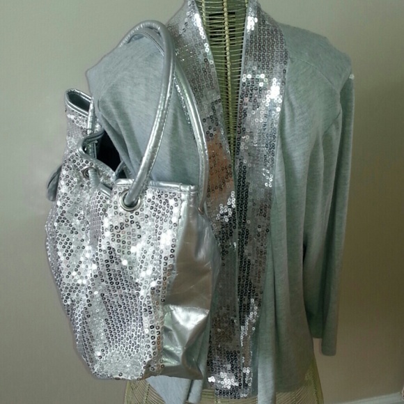 NWT SILVER SEQUIN JACKET and BAG  2X