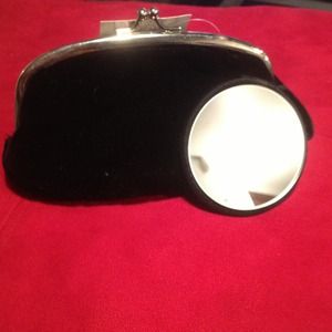 Vintage black velvet clutch with attached mirror