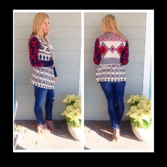 Outerwear - Gorgeous tribal print waterfall cardigan