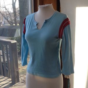 Aqua and red long sleeved shirt