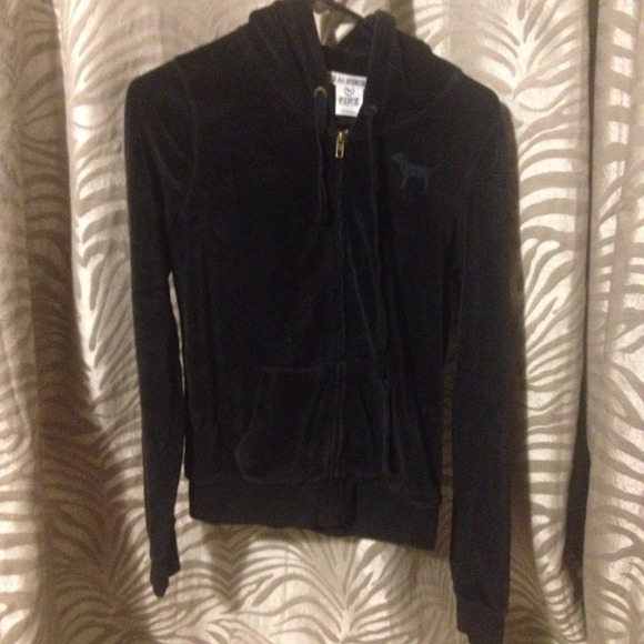 VS Pink Black Velour Hoodie - Picture 2 of 4