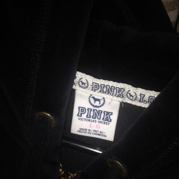 VS Pink Black Velour Hoodie - Picture 3 of 4