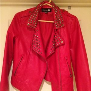 Studded red leather jacket
