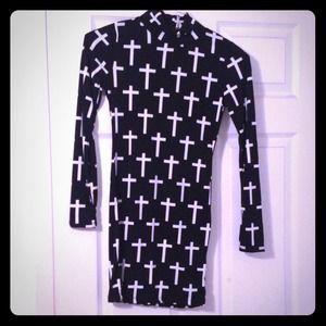 Black cross long sleeve bodycon dress VanityKills