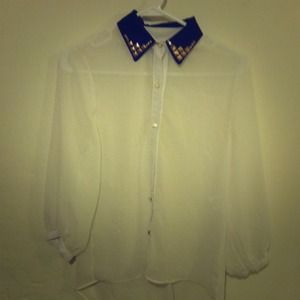 White button-up studded collar.