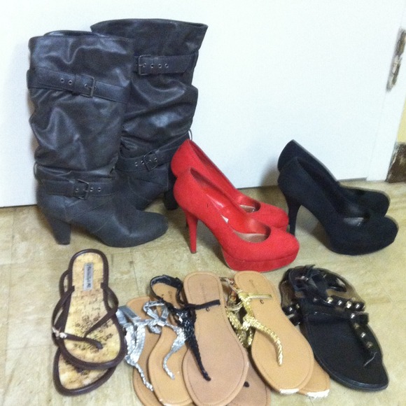 Bundle of size 11 boots, hills/pumps, and sandles