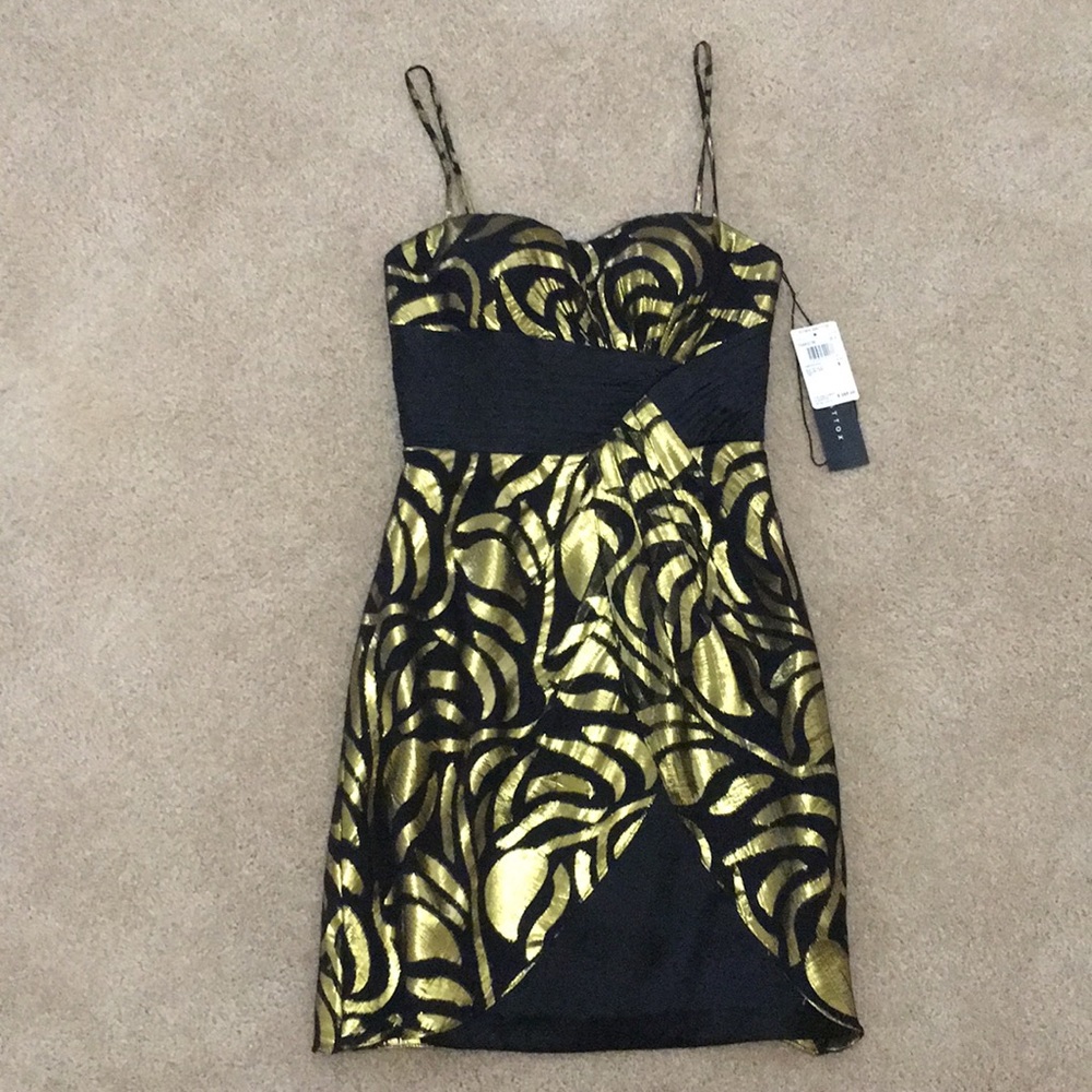 Aidan Mattox Gold & Black Abstract Holiday Dress