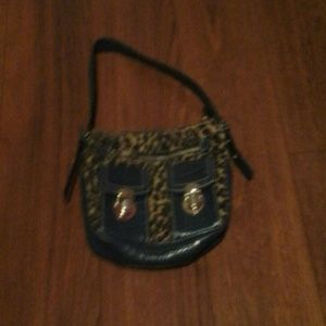 Blue and cheata print bag