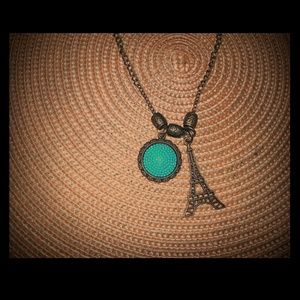 Antique Gold Paris Eiffel Tower/Turquoise Necklace