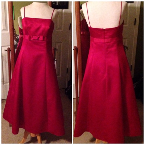 RED David's Bridal bridesmaids dress