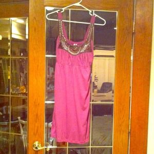 Maroon cotton dress with embellishments