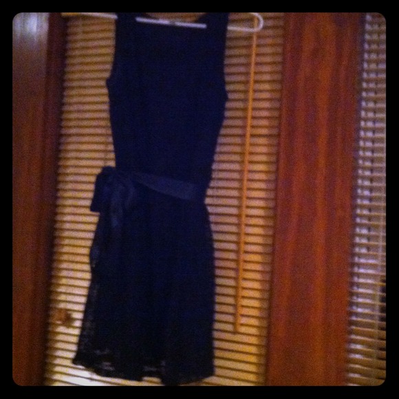 Black all-lace dress with ribbon tie