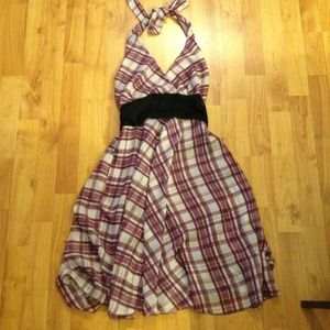 Purple & White Plaid Halter Dress