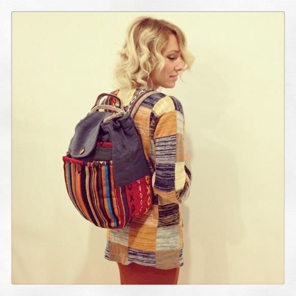 Woven multicolor travel backpack