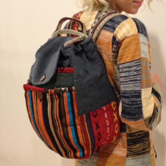 Woven multicolor travel backpack