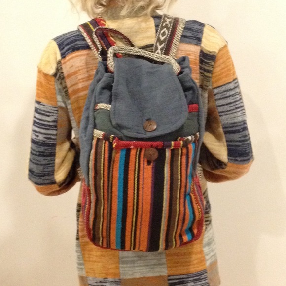 Woven multicolor travel backpack