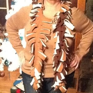 Tan,chocolate ,and beige fringed scarf.