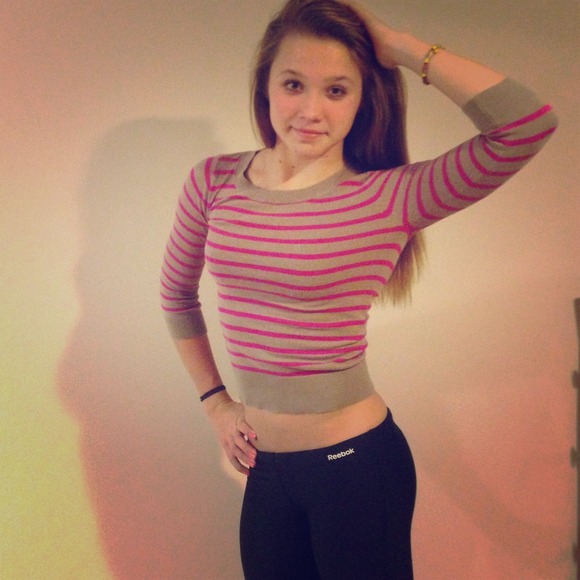 Old navy xs striped crop top. Pink and grey shirt