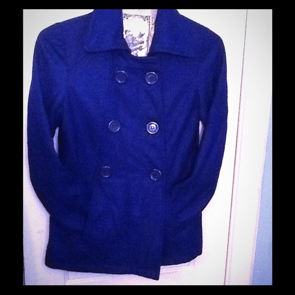 Blue button up pea coat with satin lined interior - Picture 1 of 4