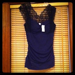 Sexy navy blue top with black lace back
