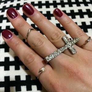 Gold Cross Double Finger Ring