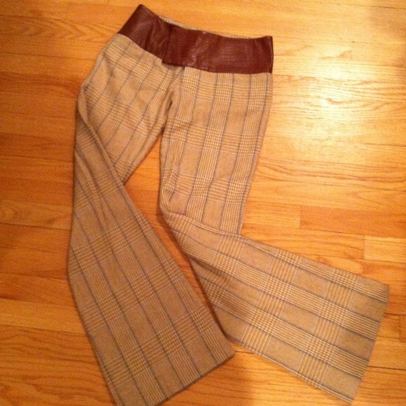 Tweed Pants with Built-in Genuine Leather "Belt"