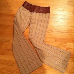 Tweed Pants with Built-in Genuine Leather "Belt"