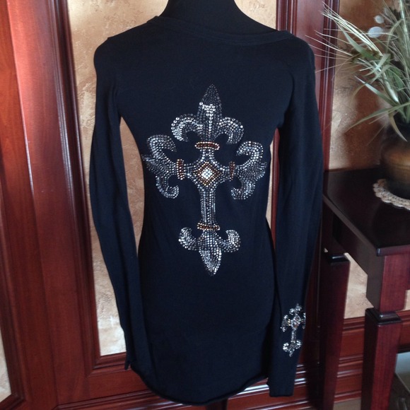 Tops - Bejeweled tee with cross crystals