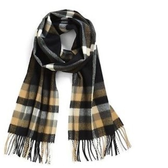 Gray and Gold Plaid Cashmere Scarf