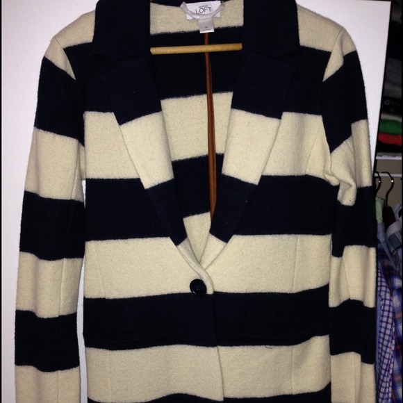 LOFT WOOL NAVY/CREAM STRIPED BLAZER