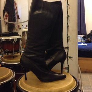 Nine West Black leather knee hi boots