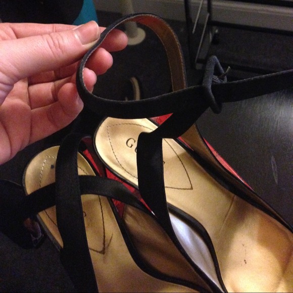 Guess black peep toe wrap heel