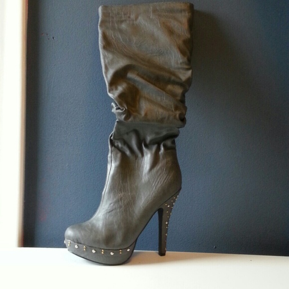 Gray knee high boots