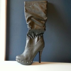 Gray knee high boots