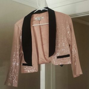 Pink Sequin Crop Blazer