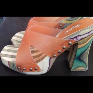 Orange psychedelic platform sandals