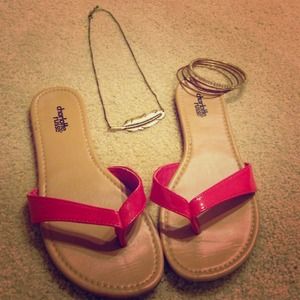 Bundled!!!! Sandals, feather necklace, and bangles