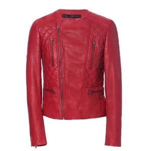 ♨️REDUCED♨️Zara Red Real Leather Moto Jacket M