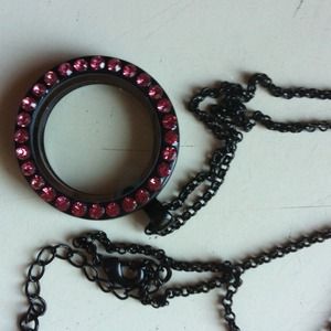 JOS charm locket large size black w pink crystals